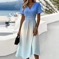 thumbnail image 2 of Laqbezok Ombre Gradient Midi Dress, Casual Short Sleeve Cross V-Neck A-Line Summer Dresses, Fashion High Waist Empire Waist Party Vacation Dress, 2 of 6