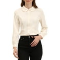 thumbnail image 5 of DARING DIVA Women's Peter Pan Collar Long Sleeve Work Office Shirt XL Beige, 5 of 6