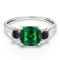 thumbnail image 2 of Gem Stone King 10K White Gold Green Nano Emerald and Black Onyx 3 Stone Engagement Ring for Women (0.91 Cttw, Cushion 7MM, Gemstone May Birthstone, Size 5.5), 2 of 5
