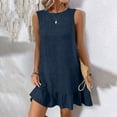 thumbnail image 2 of Mingw Womens Dress Linen Sleeveless Crew Neck Shirt Dress Casual Ruffle Hem Solid Color Loose Mini Dresses L, 2 of 6