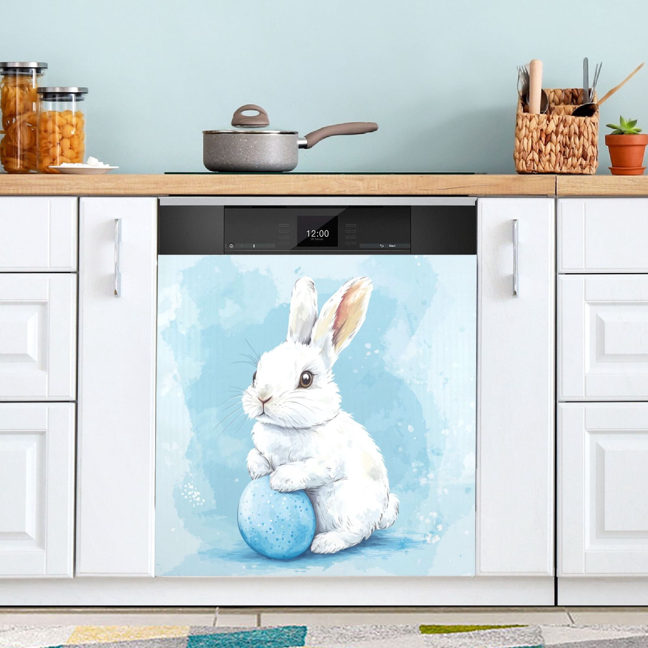 Dishwasher Magnetic Sticker 23x26 Inch Refrigerator Magnetic Sticker Washing Machine Magnetic Sticker Kitchen Panel Magnetic Sticker Home Decor Blue Easter Bunny