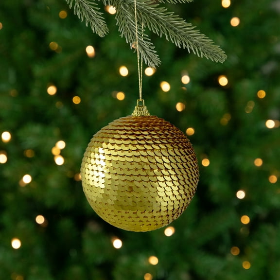Northlight 3" Gold Sequin Shatterproof Ball Christmas Ornament