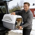 thumbnail image 2 of Hard-Sided Cat Travel Carrier - White & Grey - Airline Approved Pet Crate for Cats Under 15lbs, with Steel Wire Door, Hanging Water Bowl & Urine Pad (1pc), 2 of 5