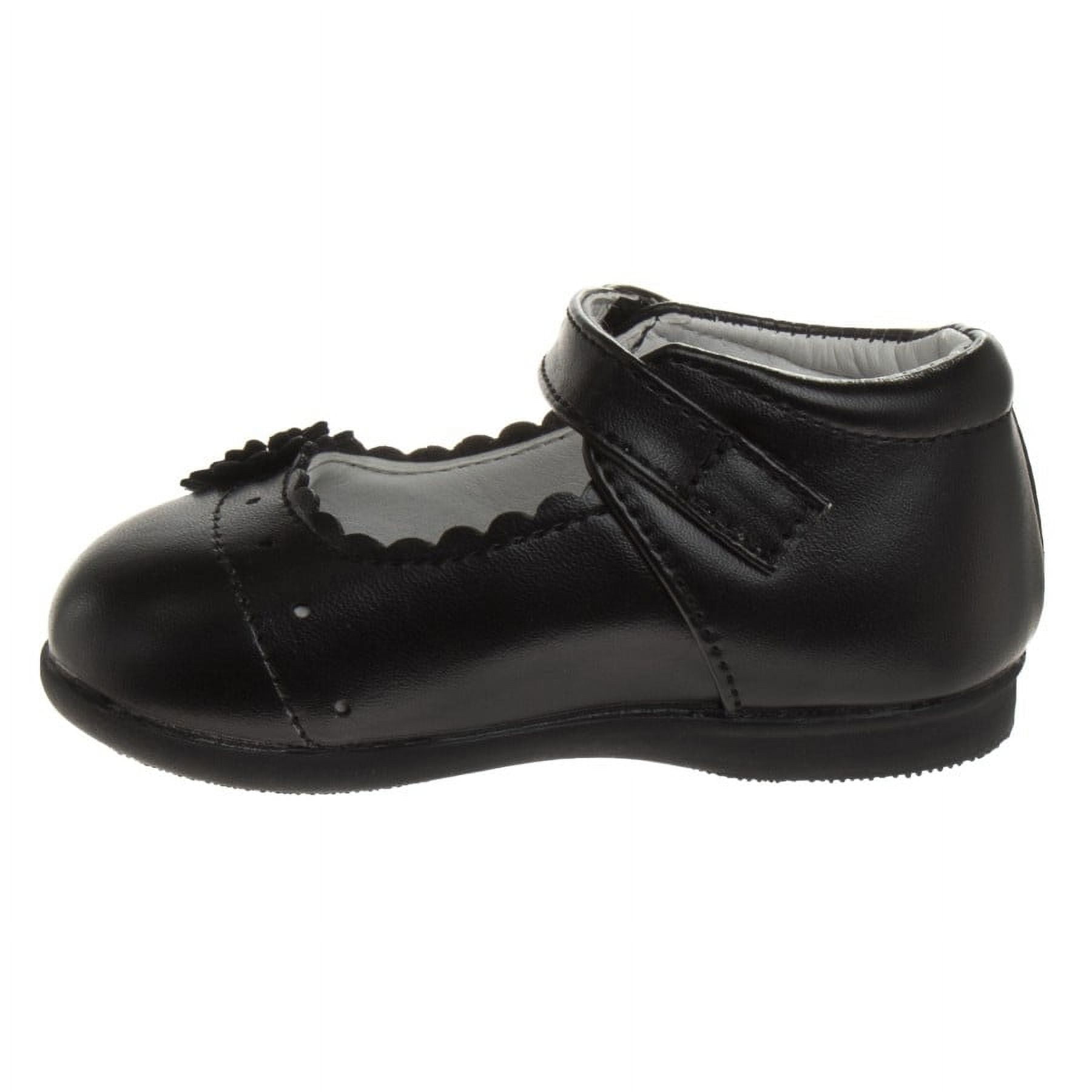 Josmo Toddler Girls Buckle Faux Leather Flat Heel Dress Shoes with Flower Detail - Black, 8