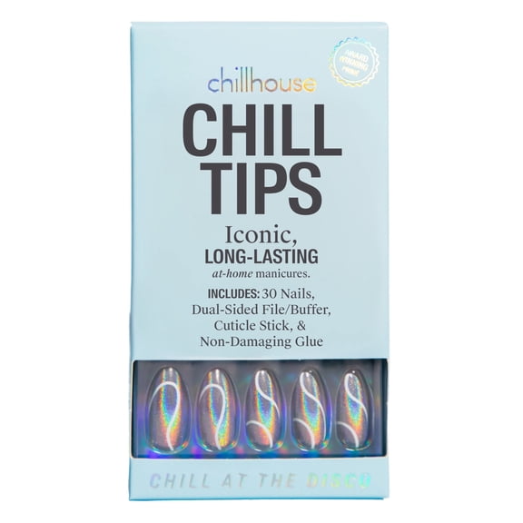 Chillhouse Chill Tips Press On Nails, Chill at the Disco, Almond Style, 30 Count