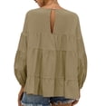 thumbnail image 2 of Cilcicy Women Solid Color Crew Neck Lantern Long Sleeve Ruffle Hem Loose Top, 2 of 4