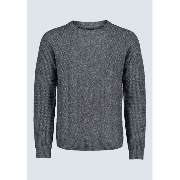 Buffalo David Men's Wallaby Nep Yarn Cable Knit Crewneck Sweater Charcoal-Small
