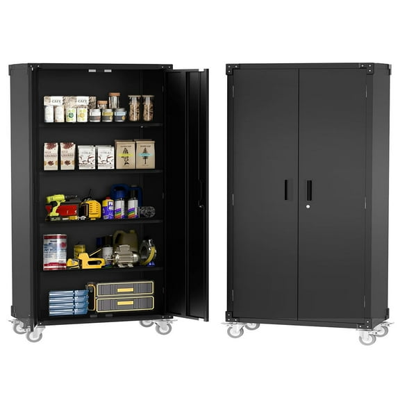 Danolapsi 72"Metal Storage Cabinet with Wheels, Steel Tool Cabinet with Lock and 4 Adjustable Shelves and Lockable Rolling,Storage Organization for Home,Garage,Office