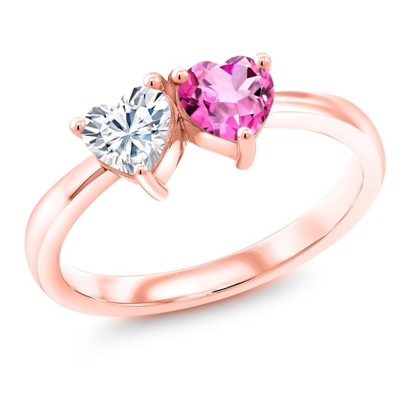 Gem Stone King 18K Rose Gold Plated Silver Pink Mystic Topaz Ring Set with Moissanite (1.02 Cttw) (Size 6)