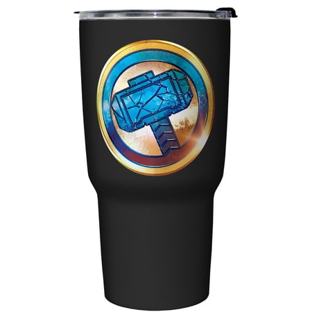 Marvel: Thor: Love and Thunder Cracked Mjolnir Logo Stainless Steel Tumbler w/Lid Black 27 oz.