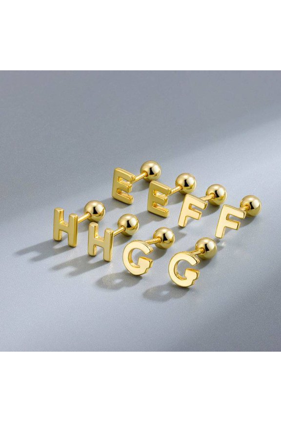 S925 Sterling Silver Glossy 26 Letters Screw Pin Ear Studs