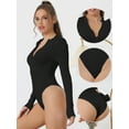 thumbnail image 3 of Unique Bargains Women's Casual Stand Neck Long Sleeve Slimming Zip Front Bodysuit M Black, 3 of 6