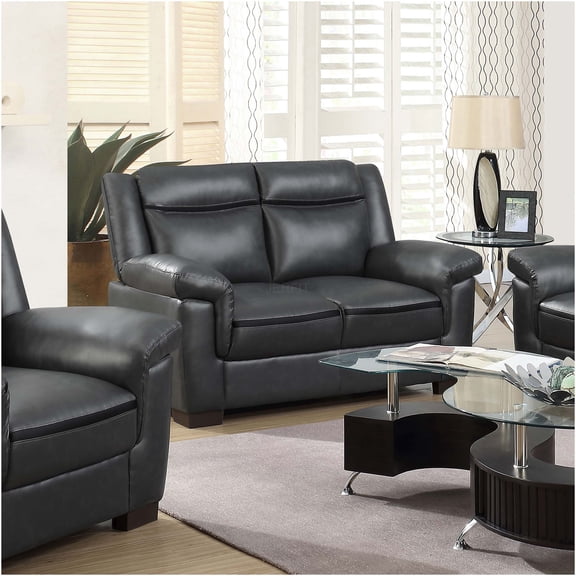 JERFIT Modern Faux Leather Loveseat Sofa with Pillow Top Arms, Compact Small Space Grey Upholstered Couch for Living Room