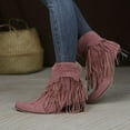 thumbnail image 2 of Women's Western Tassel Cowboys Ankle Boots, Retro Fringe Pointy Toe Chunky Low Heel Cowgirls Ankle Booties Mid Calf Riding Boots Retro Wide Calf Ankle Booties Short Boots Winter Shoes, 2 of 5