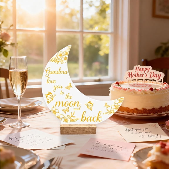 Uandlove Love You to the Moon and Back Acrylic Heart Sign Mothers Day Gifts for Mom Grandma from Granddaughter Wood Base Desktop Decor Brown