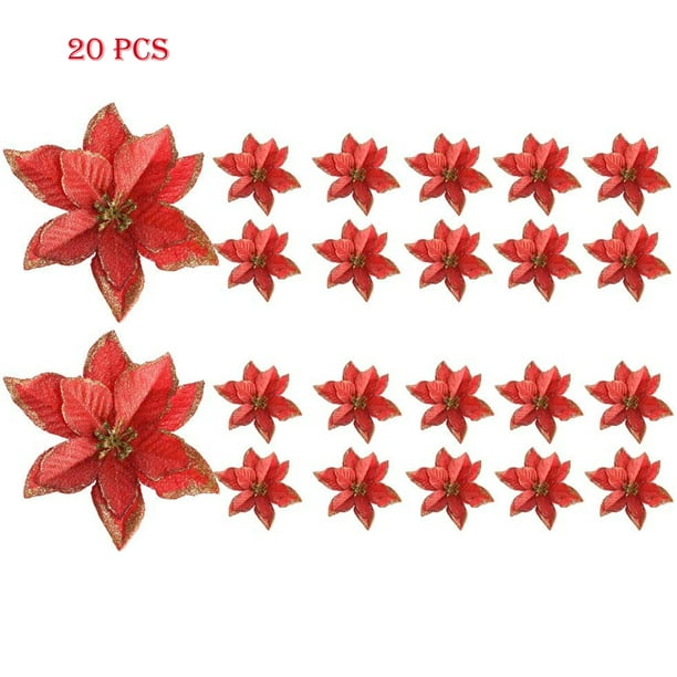 Coolmade 20 Pcs 5.5 in Christmas Tree Decorative Silk Flower Gold ...