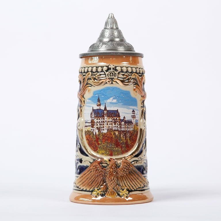 HAUCOZE Beer Stein Mug German Bavarian Drinking Stanley Viking Tankard with  Petwer Lid 0.6Liter 