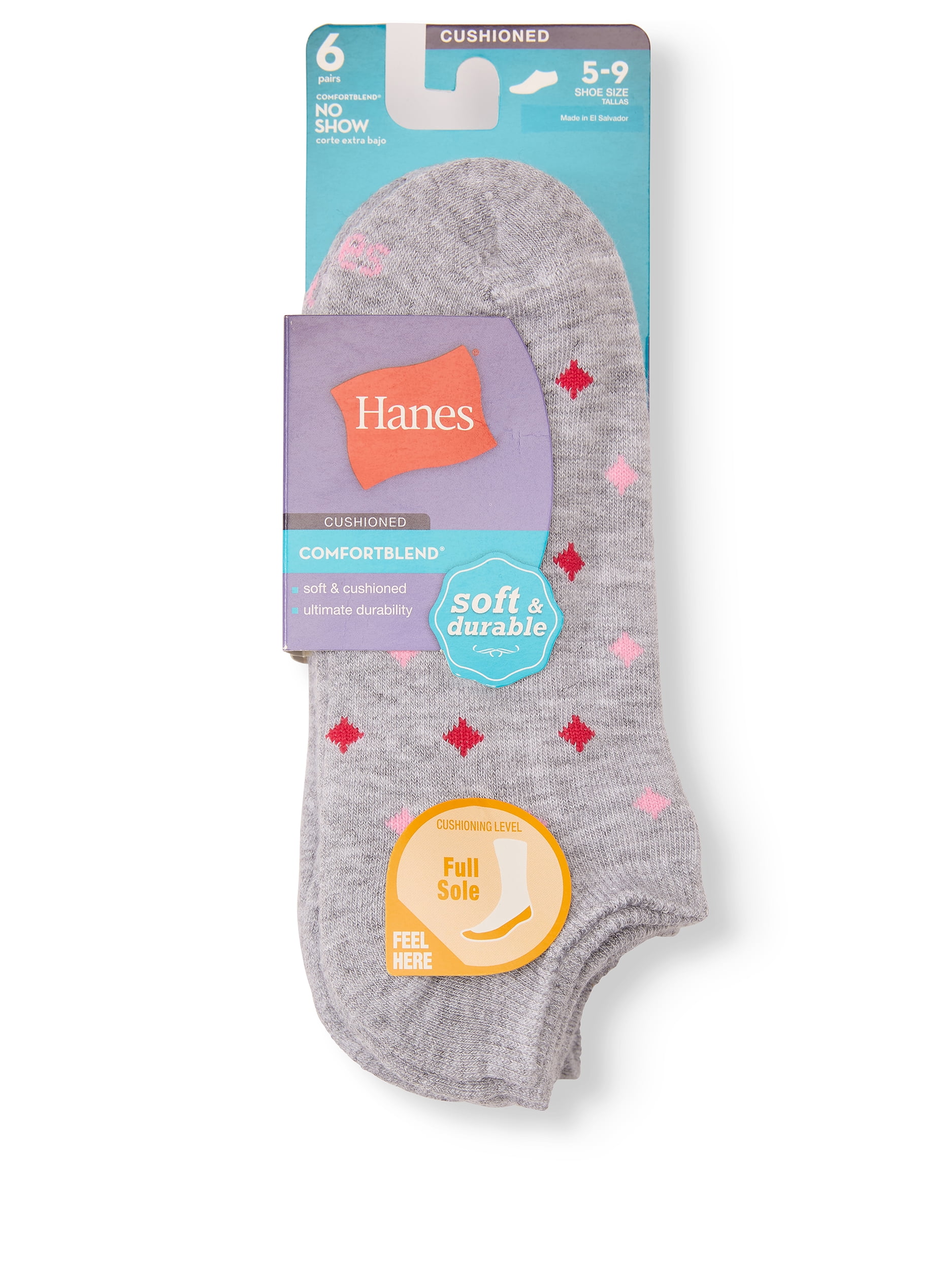 Hanes Women's Comfortblend No Show Socks, 6 Pack