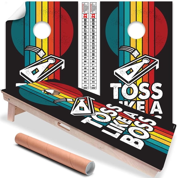 Cornhole Board Wraps and Decals for Boards Set of 2 Skins Professional Vinyl Covers Sticker Toss Like a Boss Cornhole Wraps Cornhole Skins Wraps for Boards