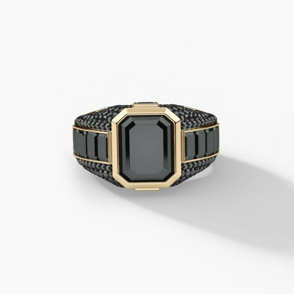 Z.LP Jewelry Men's Gold - Plated Ring with Large Black Gem & Pave Black Crystals