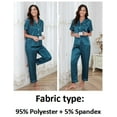 thumbnail image 5 of Womens Silk Satin Pajamas Set 2pcs Short Sleeve Button Down Pajama Set Womens Satin Sleepwear Set with Long Pant Womens Soft Loungewear Set, S-XXL, 5 of 11
