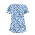 thumbnail image 6 of Light Royal Blue Floral Graphic Loose Fit T Shirts for Women Fall Summer Short Sleeve Crewneck Spandex Brunch Ruched Basic Tops T shirt Women 2025 Clothes Y2K S, 6 of 7