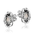 thumbnail image 3 of Vintage Sterling Silver Ornate Swirls Oval White Shell Inlay Stud Earrings, 3 of 5