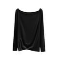 thumbnail image 2 of Womens Modal Cotton Shirts Solid Color Loungewear Long Sleeve Blouses Casual Round Neck TShirt Internal Construction Lightweight Soft Basic Shirt Pullover Top Black M, 2 of 5