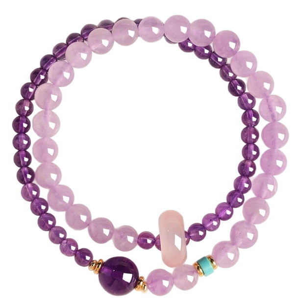Pulseras de doble capa de amatista para mujer de cristal natural