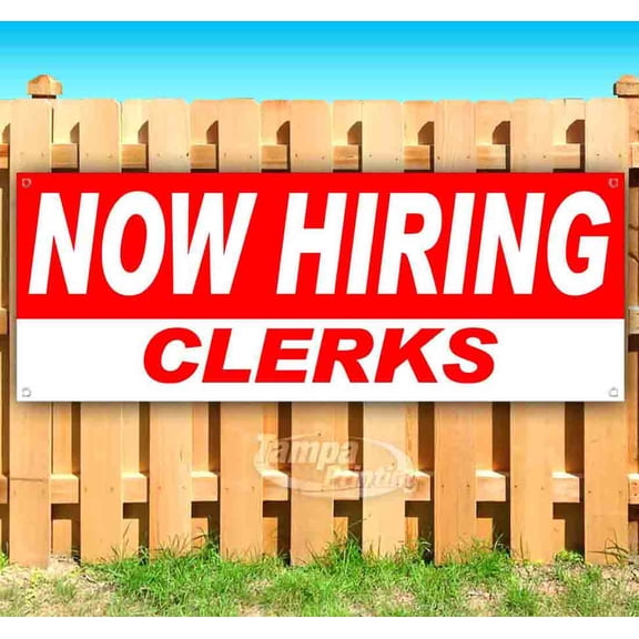 Now Hiring Clerks 13 oz Vinyl Banner With Metal Grommets