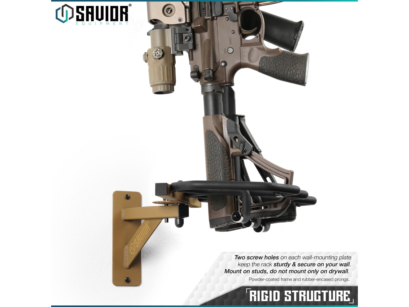 Savior Equipment 3-Slot Angle Adjustable Rafle Wall Rack, RAL 8000 Tan, 12in W x 3.5in H x 8.5in D