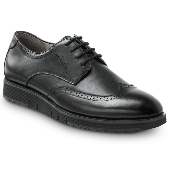 SR Max Durham, Men's, Black, Wingtip Dress Style Soft Toe Slip Resistant Work Shoe. (10.0 M)