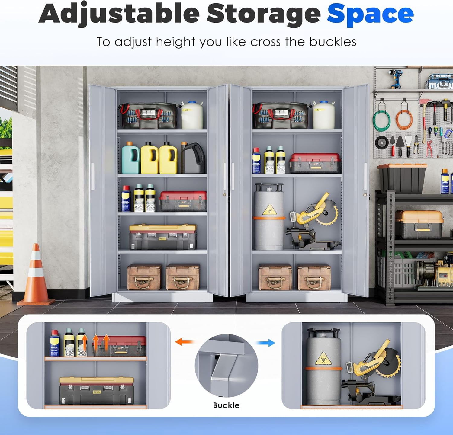 SOLAURA Metal Storage Office Cabinets with Locking Doors and Adjustable Shelves, 71 inch Tall Steel Storage Cabinet for Office, Home (Cement Gray)