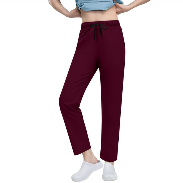 UAMVSH Womens Work Pants Quick Dry Elastic Waist Long Pants Casual Loose Drawstring Straight Leg Pants with Pockets