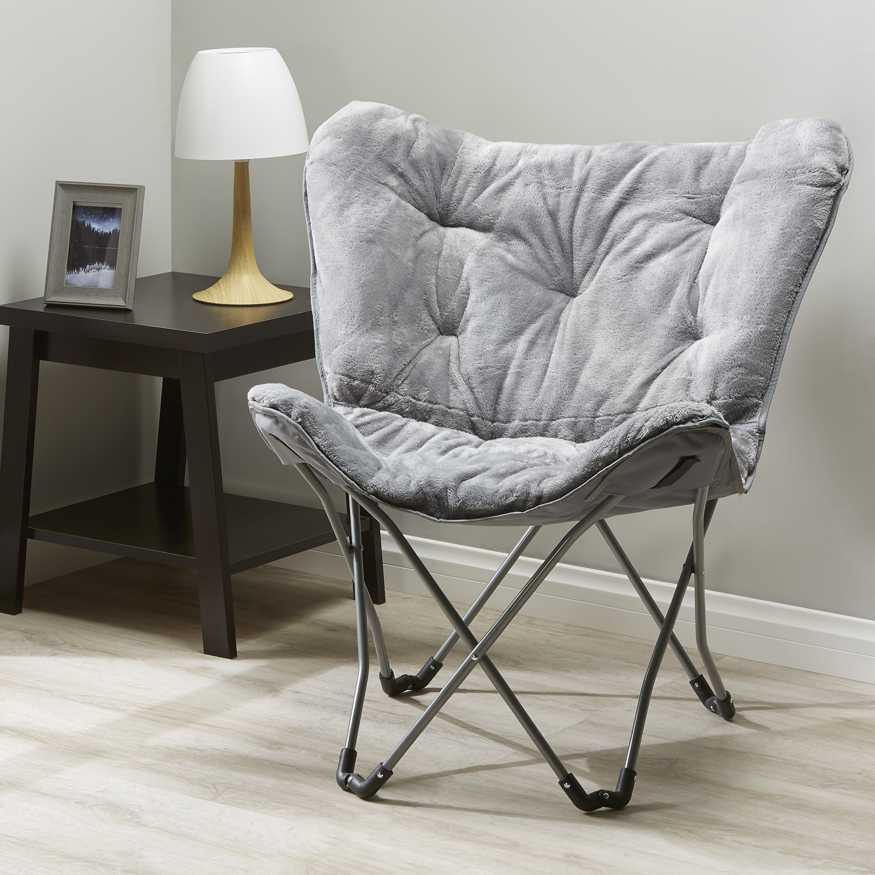 Mainstays Faux Fur Butterfly Chair for Kids and Teens, Gray photo 2