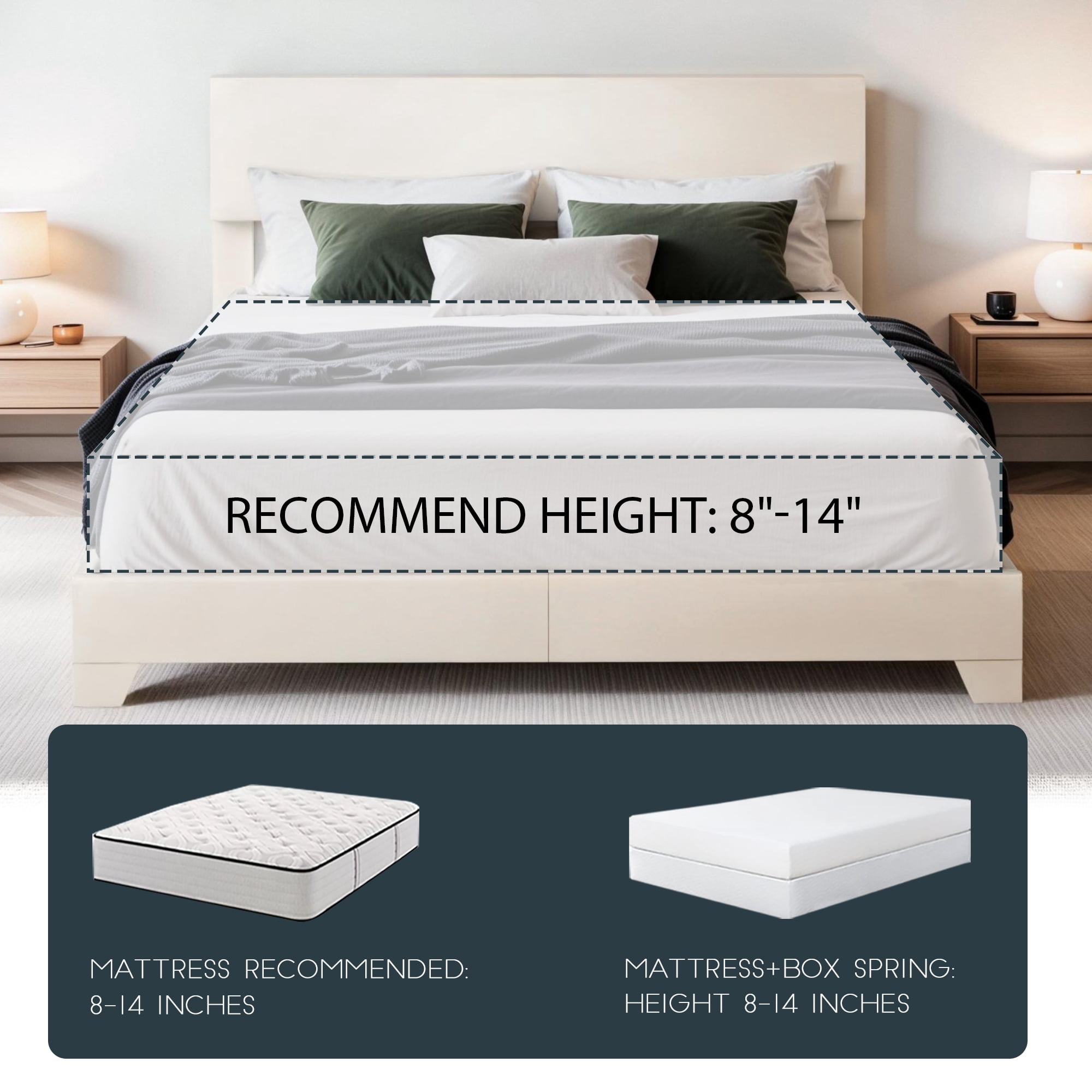 Einfach Full Size White Leather Upholstered Bed Frame with Adjustable Headboard, No Box Spring Needed, Low