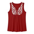 thumbnail image 5 of VBVC Women's Contrast Lace V Neck Tank Top , Ladies' Button Detail Empire Waist Blouse , Summer Sleeveless Babydoll Shirts For Women,Red,S-2XL, 5 of 5