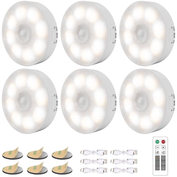 Electight 6 Pack Under Cabinet Lights, Wireless Motion Sensor Light Puck Light