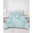 thumbnail image 2 of Quilts Twin Size Bedding Set, Teal Palm Leaves Lightweight Quilted Comforter, Summer Tropical Botanical Coastal Soft Reversible Bedspread Coverlet with Pillow Covers for All Season, 68" x 86", 2 of 7