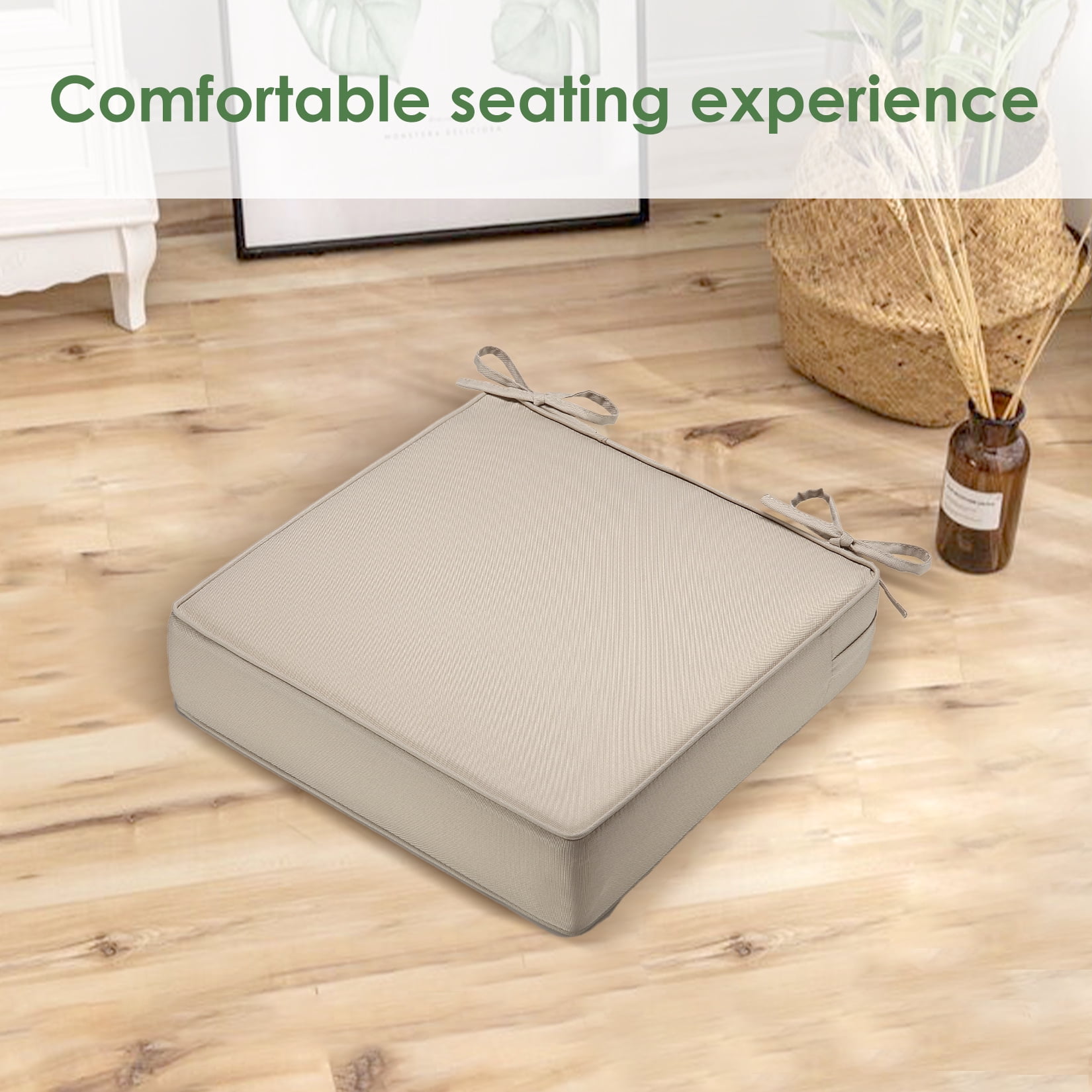 Garvee Patio Chair Cushions Set of 2 for Outdoor Furniture 22x22x4 Inch, Waterproof & Fade Resistant Square Corner Outdoor Seat Cushions with Tie, Perfect for Chair Sofa Couch, Khaki