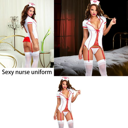 Women Sexy Nurse Costume Set Copsplay Uniform Outfit for Adult Halloween Masquerade