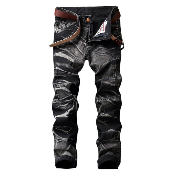 Luwomo Mens Jeans Retro Streetwear Straight Leg High Waist Long Loose Fit Trousers Denim Pants Black,32