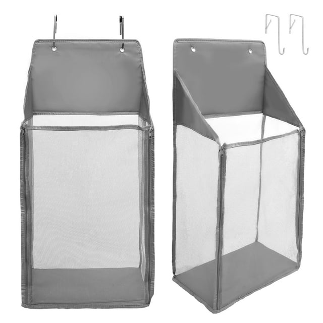 2 Paquetes de Cesto de Ropa sobre la Puerta, Cesto de Ropa Colgante con Zíper, Cesta de Ropa Plegable de Malla para Ropa Sucia, Juguetes, Toallas, Ahorrando Espacio en Almacenamiento y Organización -