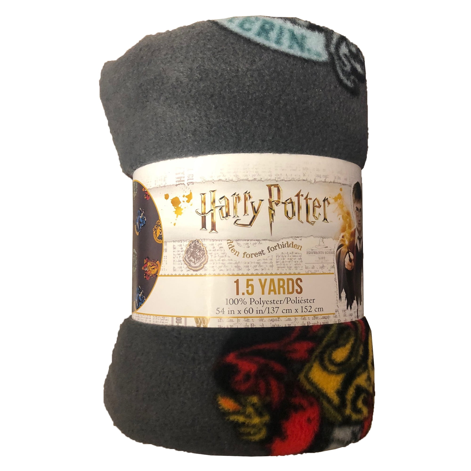 Eugene Textiles, Licensed Harry Potter crust Anti- pill Fleece 60' x 1.5 yd 100% Polyester Pre-cut Fleece Fabric, Black, crafted for time saver, no sew blanket project