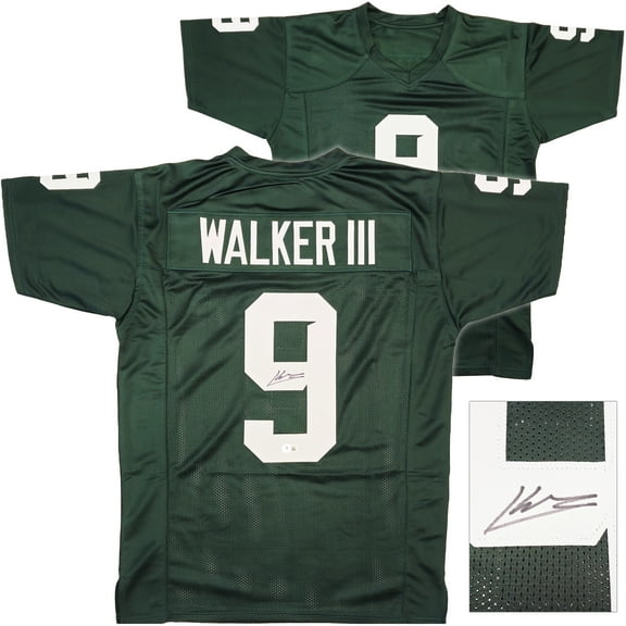 Michigan State Spartans Kenneth Walker III Autographed Green Jersey Beckett BAS Witness 235711