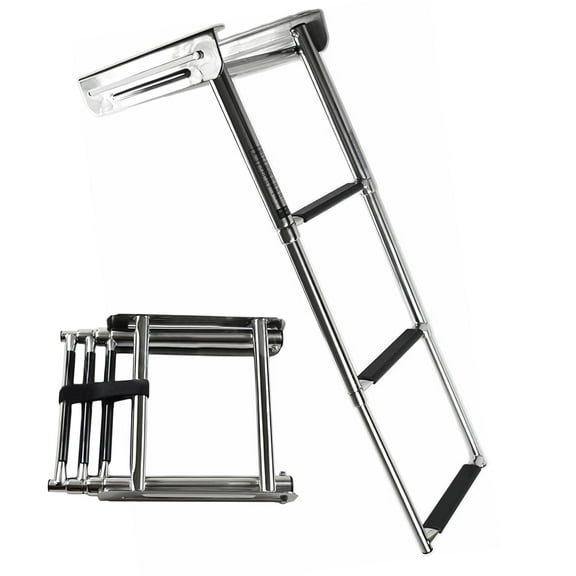 Marine City 304 Stainless Steel 3-Step Telescoping Boarding Ladder with Swim Platform Mount, Flip-Up Swiveling Design for Boats, Yachts, and Marines Pack of 1