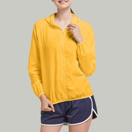 Women s Lightweight Outdoor Jacket Breathable Waterproof Sunscreen Rain Jacket with Hood for Hiking Travel Yellow 3XL