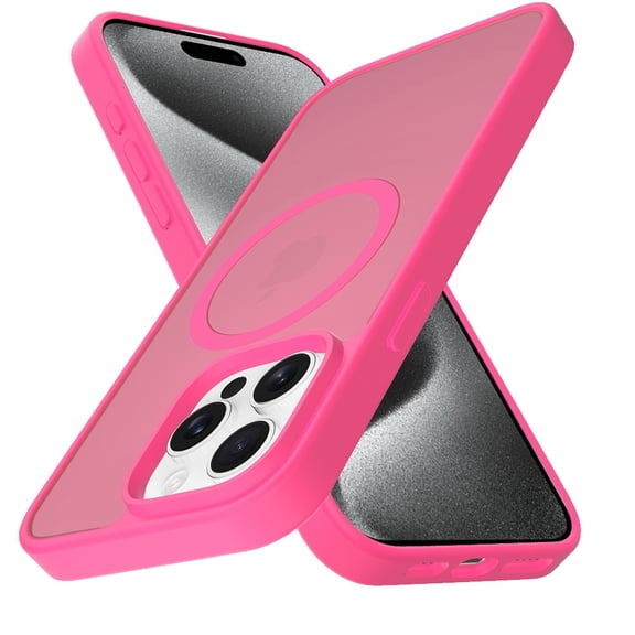 For Apple iPhone 14 Pro Max Case, MagSafe Compatible Case Hybrid Soft TPU Bumper Hard Translucent Matte Back Slim Shockproof Phone Cover (Hot Pink)
