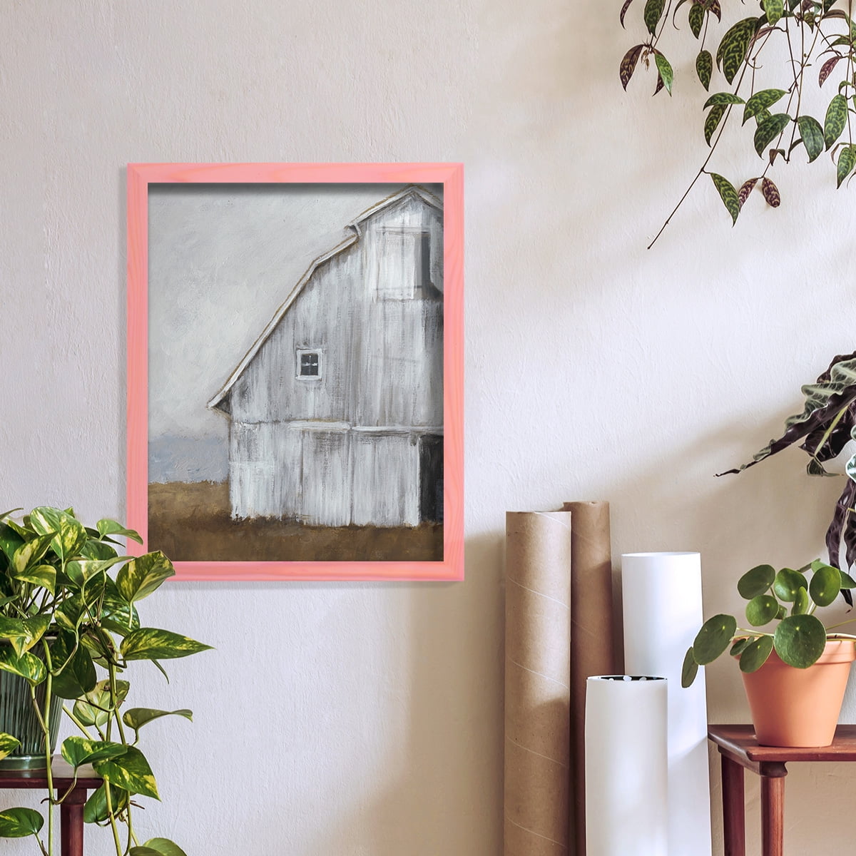 Abandoned Barn II -Framed Print w/glass-Sunset Pink