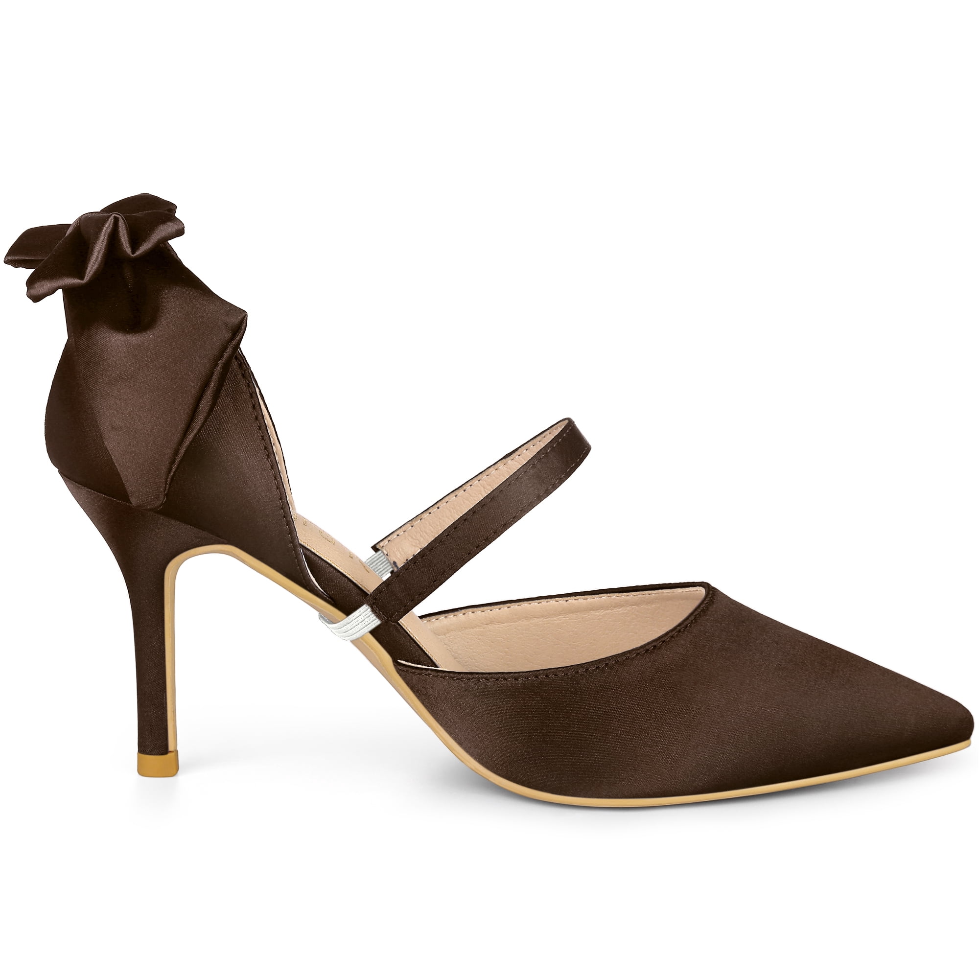 DARING DIVA Women's Pointed Toe Bow Satin Stiletto Heels Pumps Brown 7